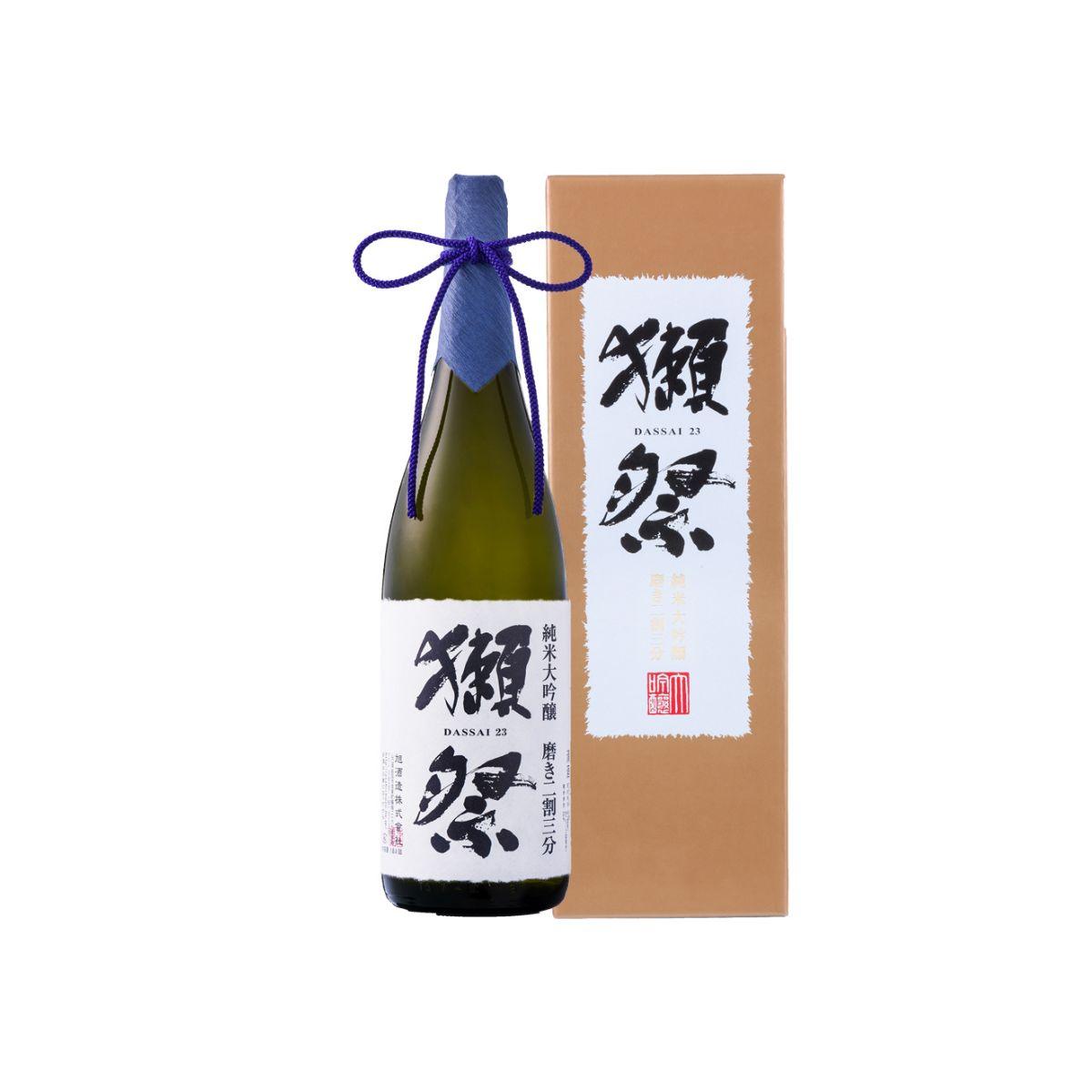DASSAI 23 Junmai Daiginjo sake bottle with blue cord tie and paper gift box