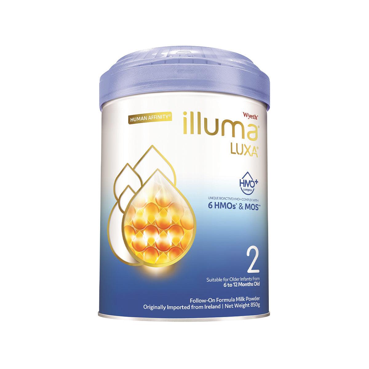 WYETH Illuma LUXA Stage 2 follow-on formula can, blue-and-white with lid, 800g