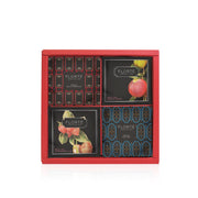 Tea bag gift set box with patterned compartments and FLORTE fruit labels, 16 pcs