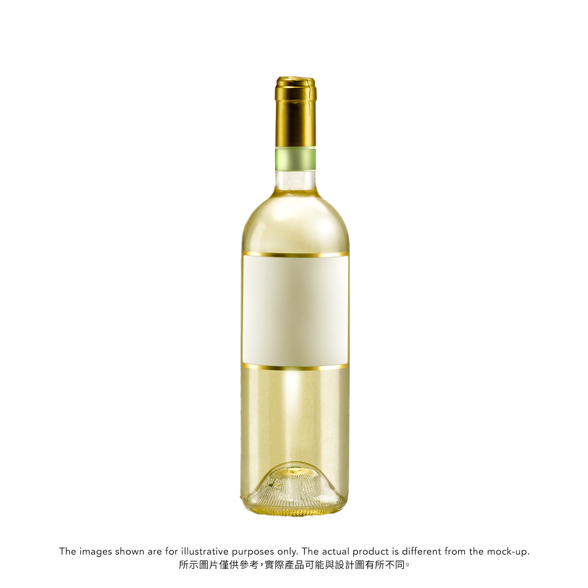 White wine bottle with gold foil neck and light label