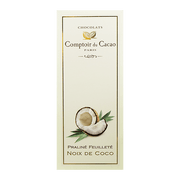 COMPTOIR DU CACAO coconut praline chocolate bar in cream wrapper with coconut illustration