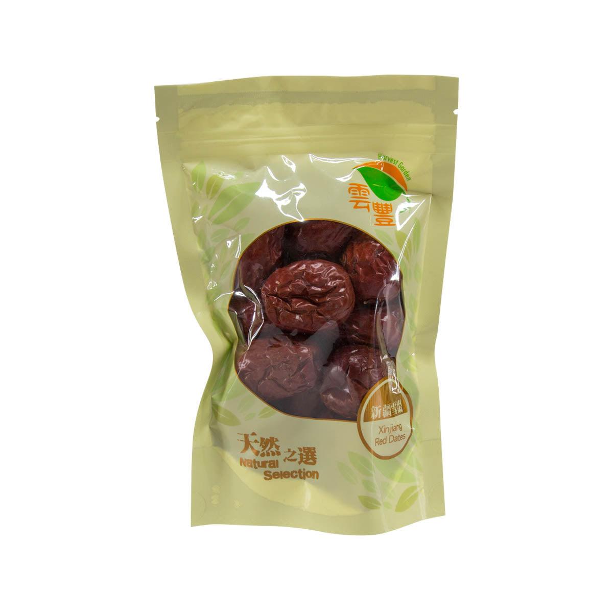 Dried red dates in sealed green pouch, 120 g, dates visible through front window