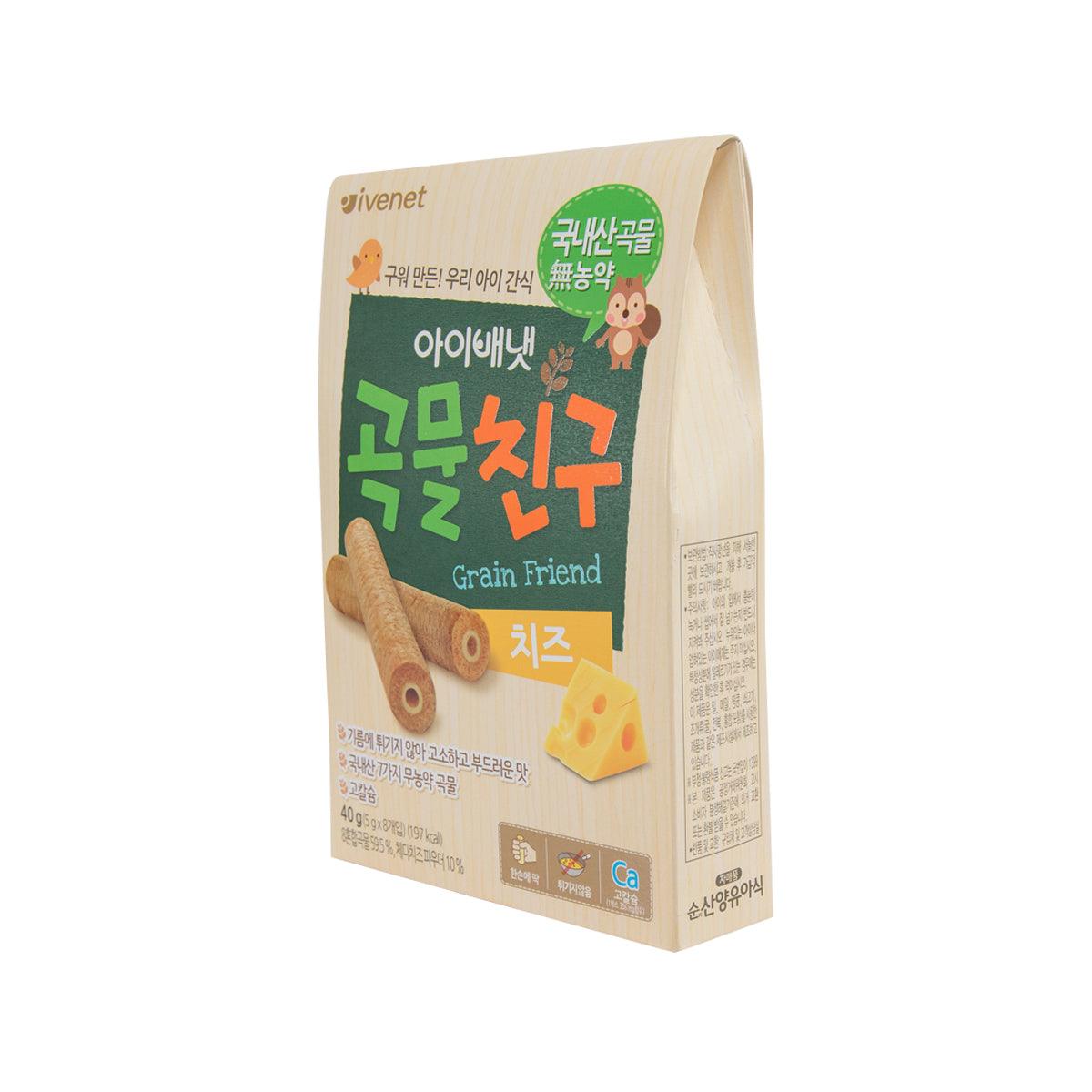 ivenet Grain Friend snack pouch, cheese flavor, beige package with side label