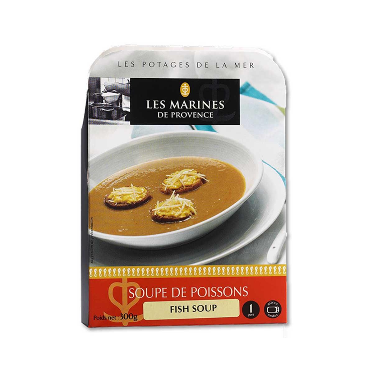 Fish soup (300g) pouch by LES MARINES DE PROVENCE with bowl of orange broth