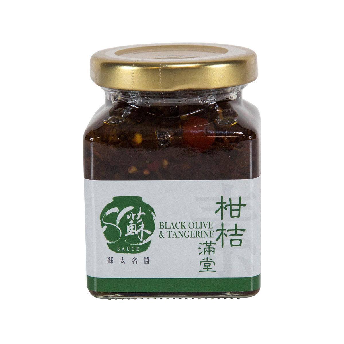 MRS. SO Black Olive & Tangerine Sauce bottle, green label, 190g