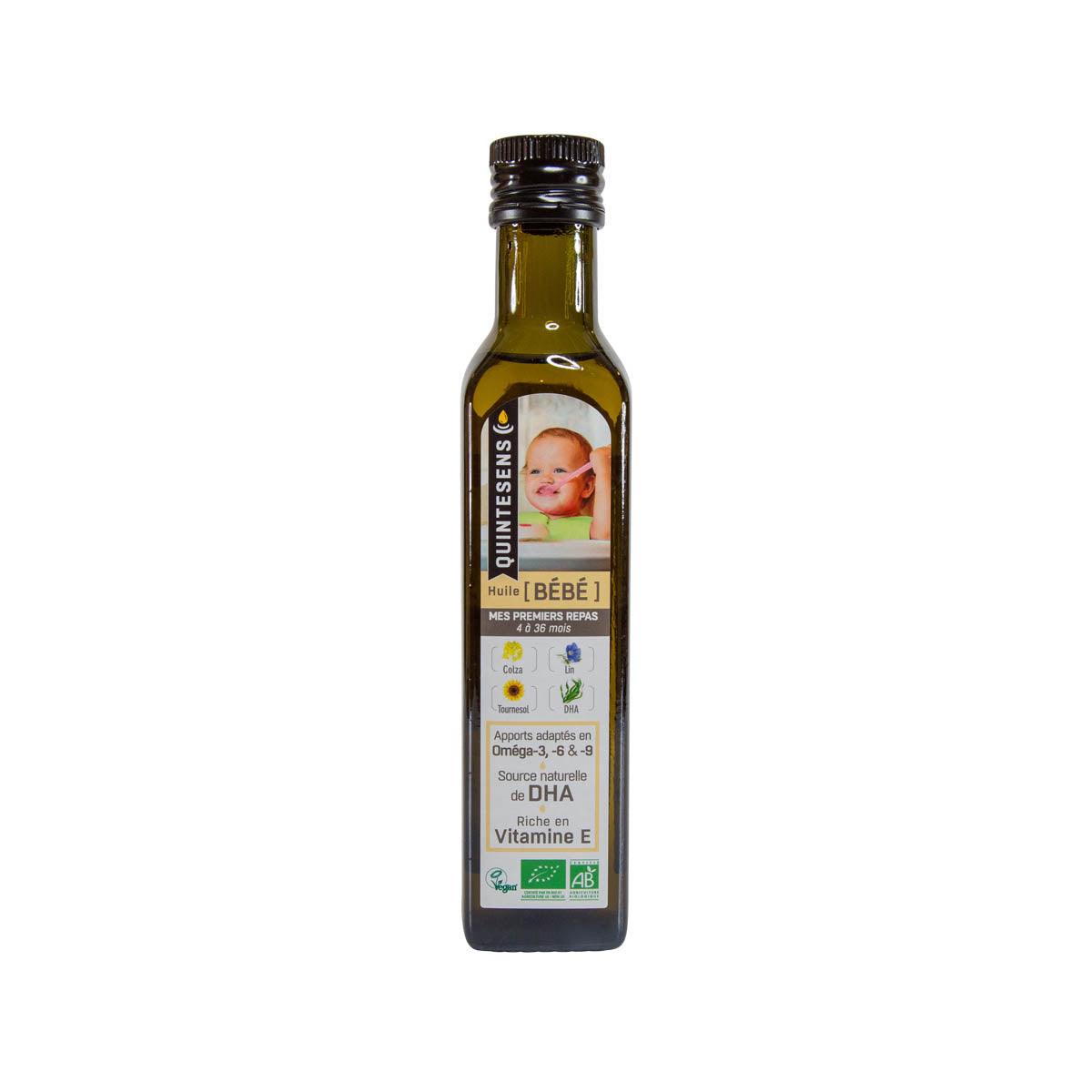 QUINTESENS baby organic oils blend bottle, 250 mL, amber glass with cap
