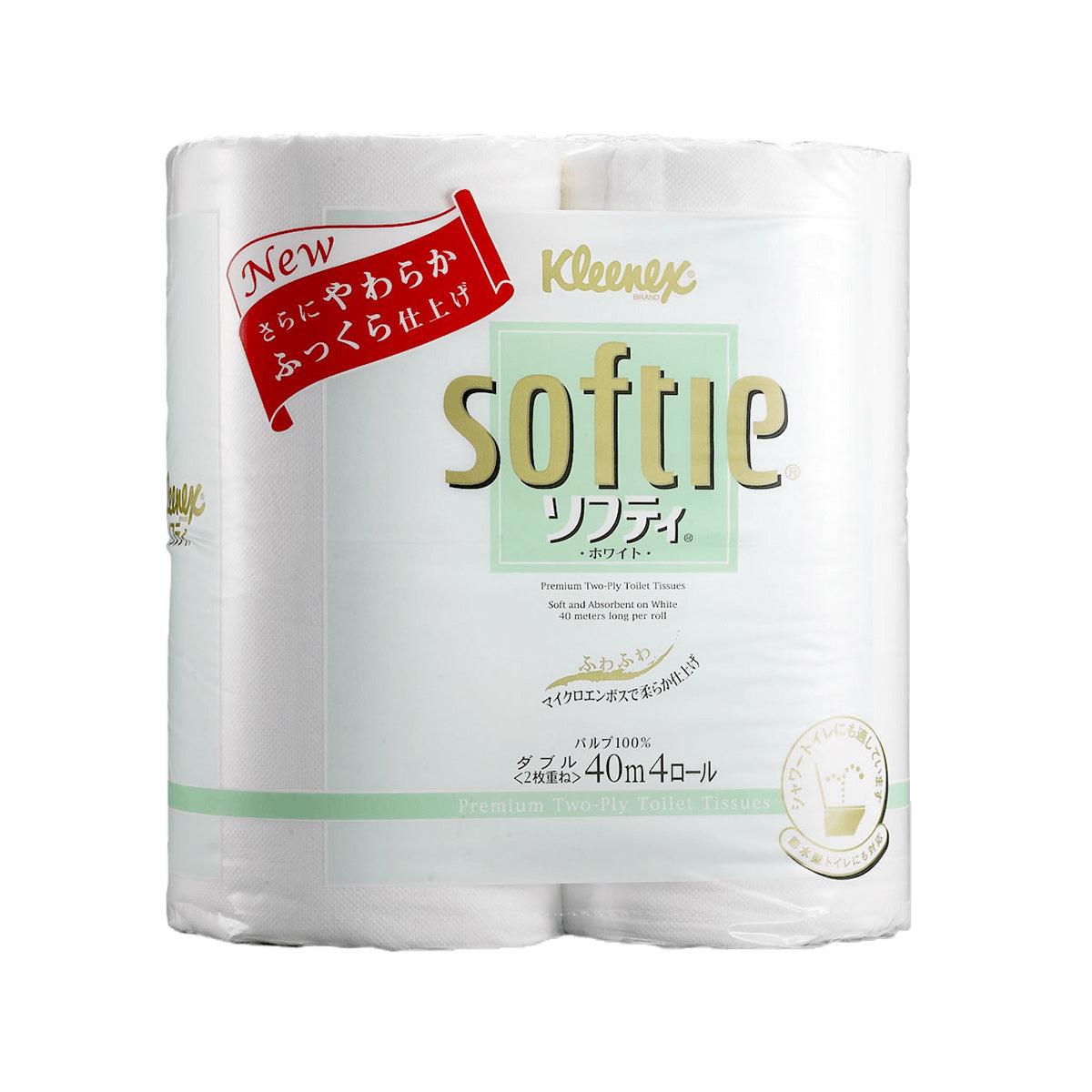 KLEENEX Softie tissue roll pack, white; two rolls shown in plastic wrap