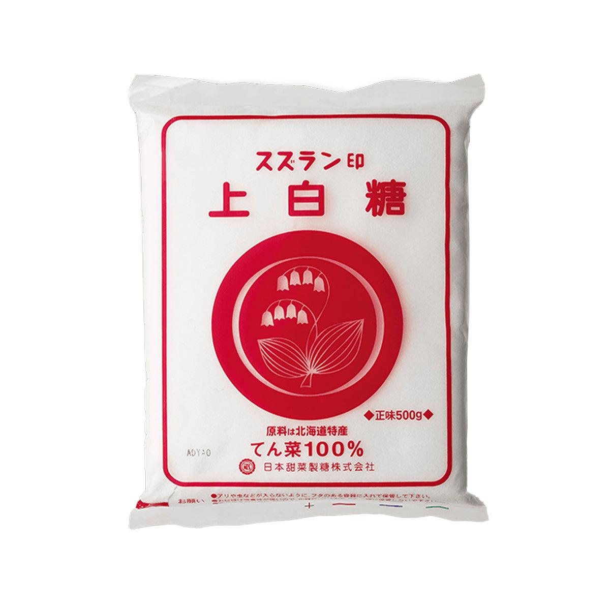 SUZURAN white beet sugar 500g bag, white pouch with red label and graphics