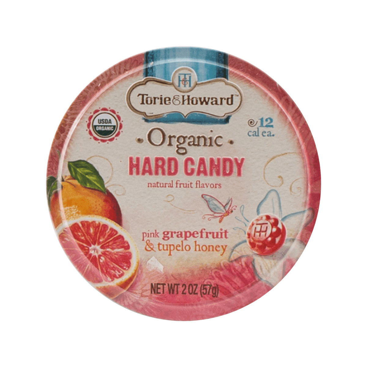 Torie & Howard organic hard candy tin, pink grapefruit & tupelo honey, 12 count